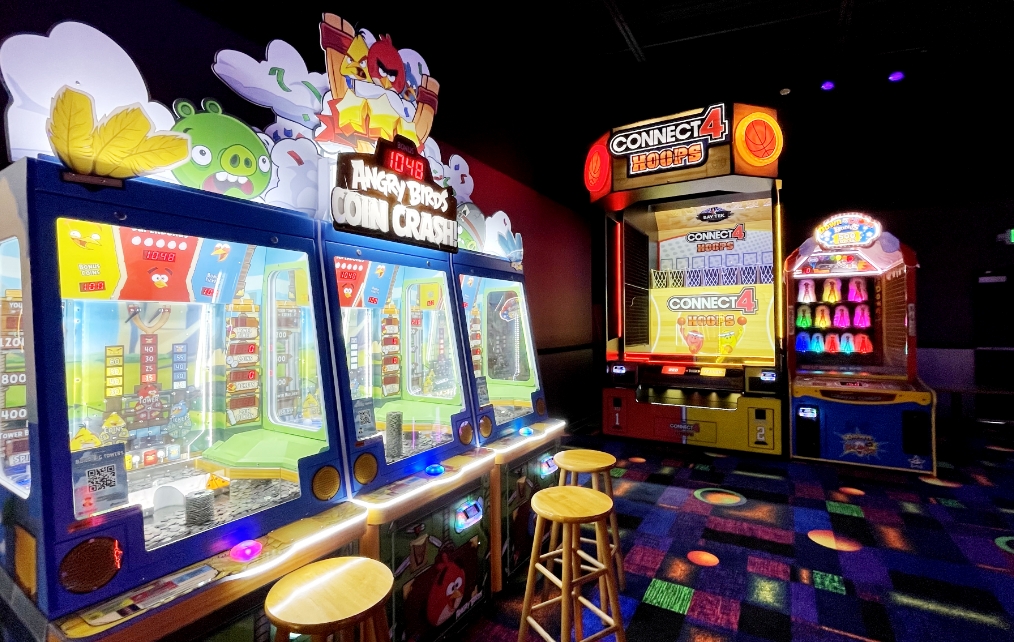 Arcade room with Angry Birds and Connect4 Hoops
